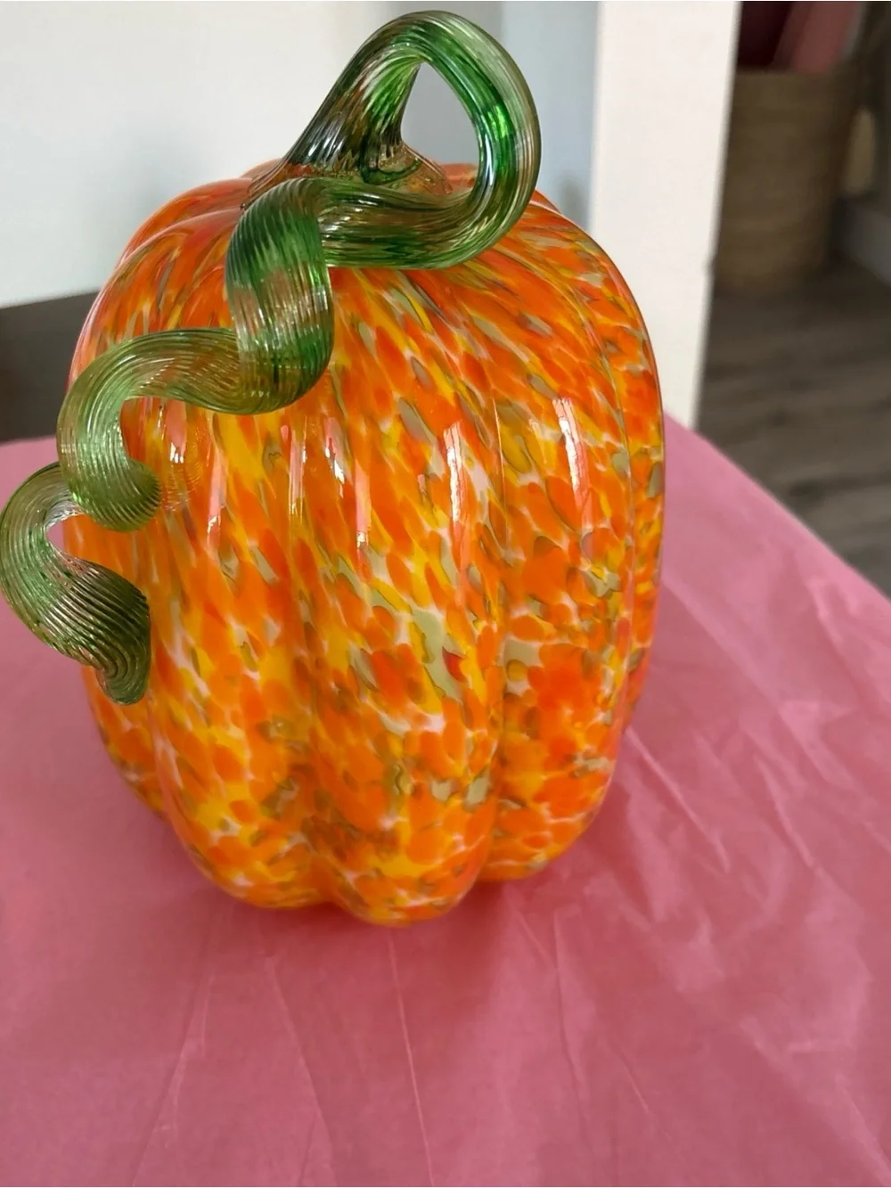 Martha Steward Handblown Glass Pumpkin Orange Yellow white Green